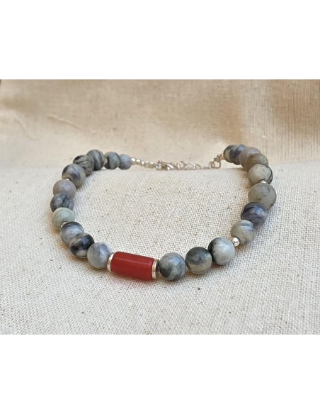 Bracelet pierres de Corse vert d'Orezza et corail